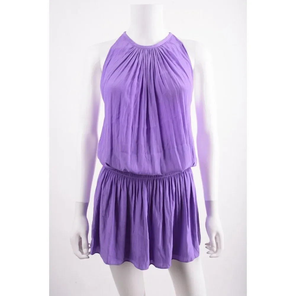 Ramy Brook Womens Paris Mini Dress Sleeveless Purple Smocked Waist S Small NWT